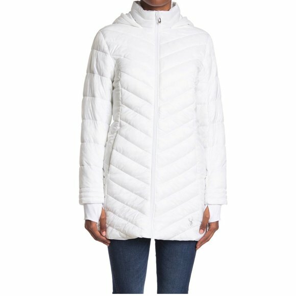 Spyder White Quilted Hooded Long Puffer 