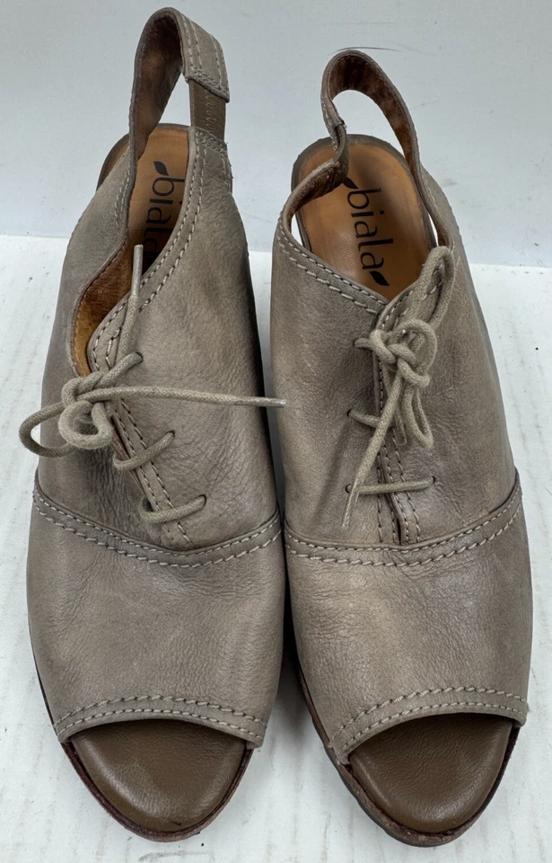 Biala Bayley Women's Shoes 10 Brown Leather Lace Up Peep Toe Wedge Heel Sandals - Image 4 of 4