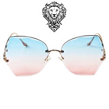 Luxury Womens Sunglasses Blue Pink Gradient Irregular Round Eyewear Metal Frame