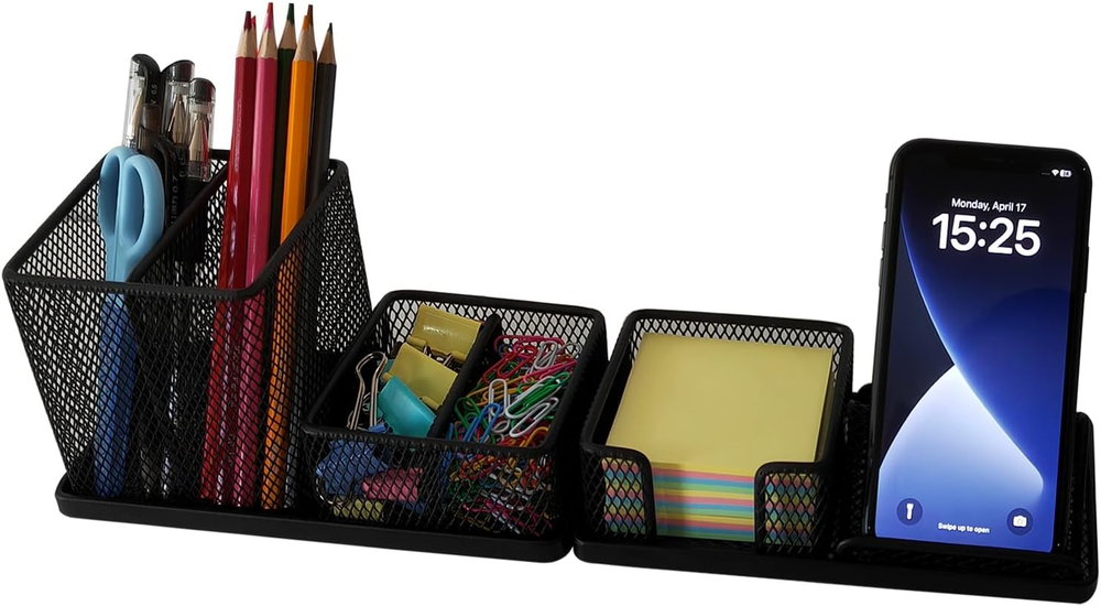 Desktop Organizer with Pen, Pencil, Sticky Note & Phone Holders