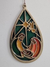 NATIVITY Suncatcher Stained Glass Christmas Tree Ornament Tear Drop Shaped