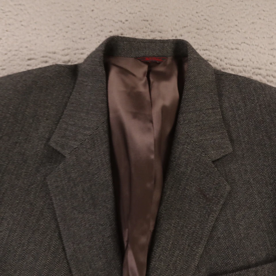 VTG Tweed Jacket XL XLT Gray Herringbone 100% Wool Lambswool Blazer 46L - Image 3 of 4