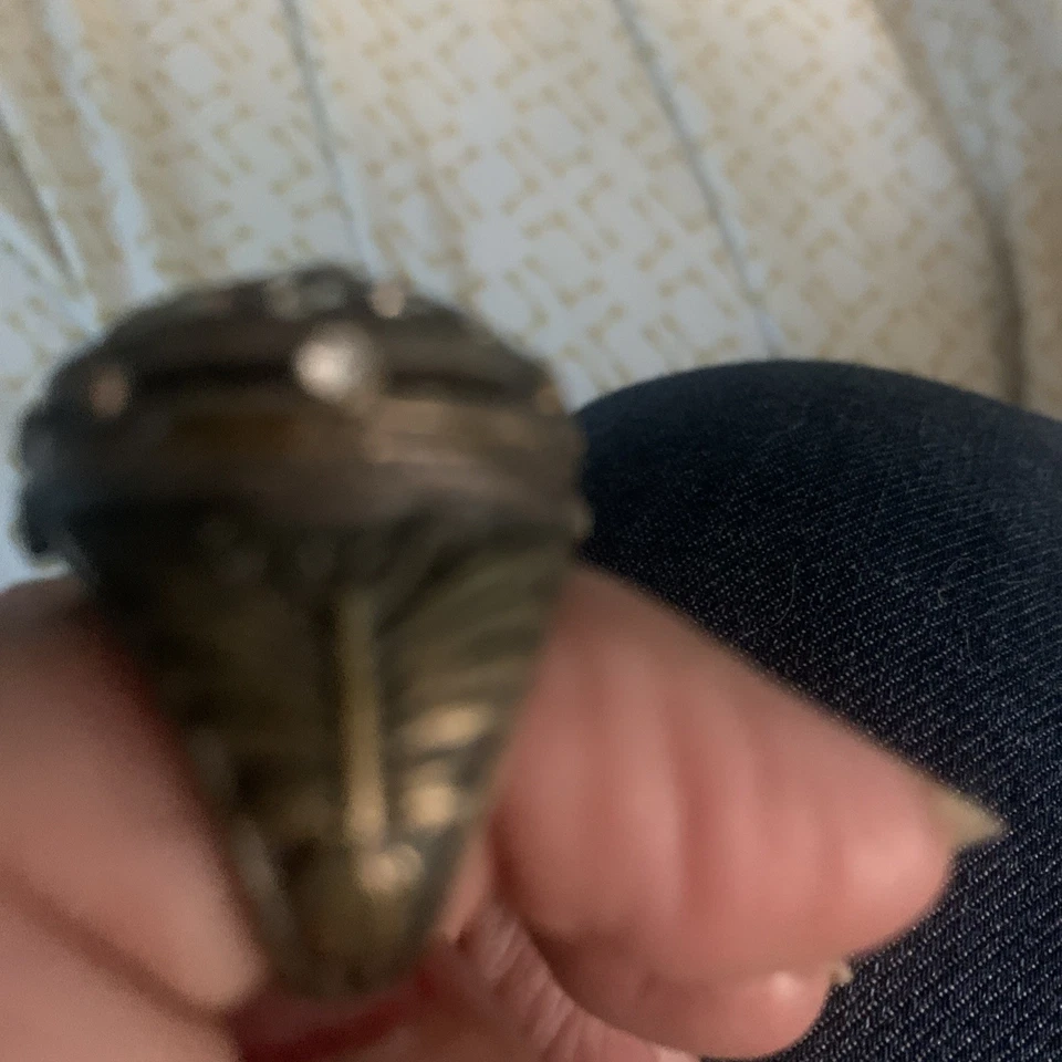 Tree of Life Large Round Bronze Chrystal and Black Onyx Ring  Size 7 - Image 2 of 4