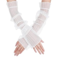 Telooco Long White Wedding Gloves Sheer Long Tulle Sleeves Sheer Mesh Bridal
