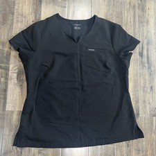 Jaanuu Women's Scrub Top BLACK Size L Short Sleeve V Neck Medical Nursing Shirt