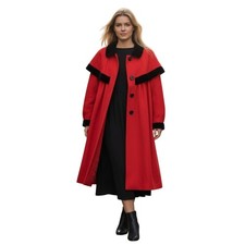 Vtg 80-90s Rothschild Coat Red Wool Womens Black Velvet Bow Back Holiday Dressy