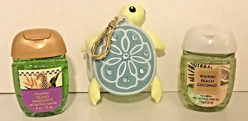 Bath Body Works SEA TURTLE PocketBac Holder Keychain Hand Sanitizer gel Ocean x3