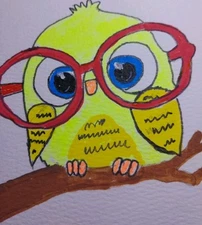 GAT WHIMSICAL Original Painting Yellow BIrd 4x4 Impressionist Animals artwork