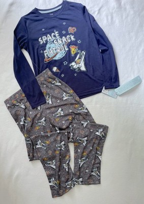 Cat &Jack Boys Blue Space Snack Patrol Shuttle Long Sleeve Pajama Shirt 8-10  