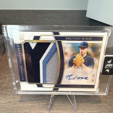 Panini National Treasures Brendan McKay Rays Rookie Patch Auto Serial /25 Card. rookie card picture