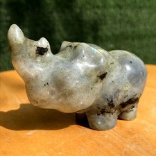 140G Rare Labradorite Crystal Hand Carved rhinoceros Specimen Energy Healing