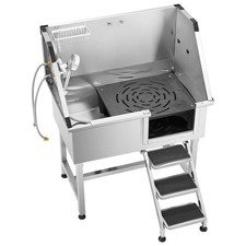 38 Inch Stainless Steel Dog Washing Station, Pet Grooming Tub with Hot  Cold Fa