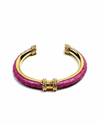 Just Cavalli by Roberto Cavalli Pink Snake Leather Gold Cuff Bracelet Designer