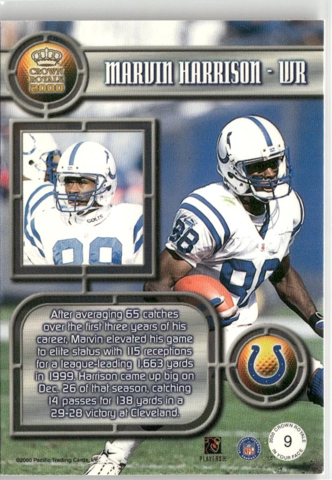 2000 Pacific Crown Royale In Your Face Football Marvin Harrison Indianapolis - Image 2 of 2