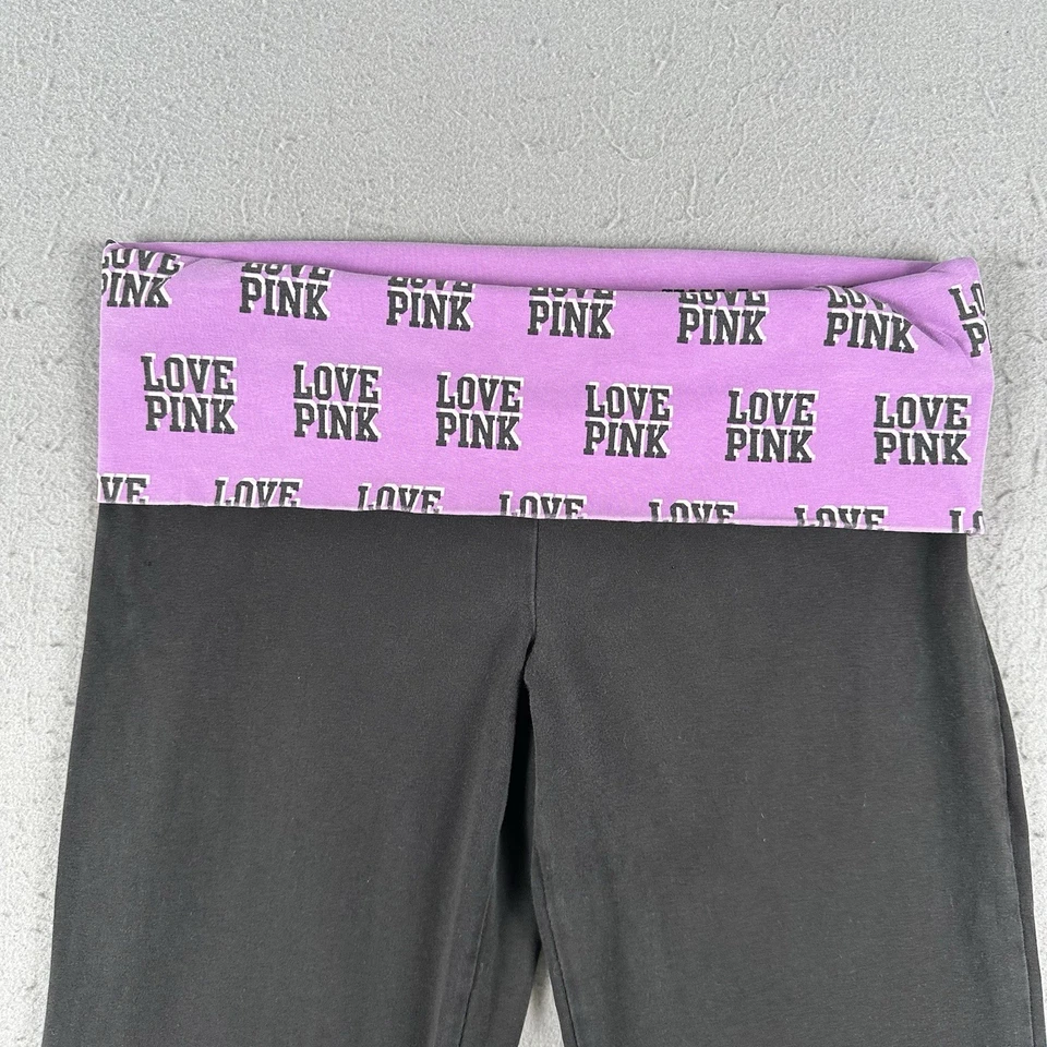 Vtg Y2K Victoria’s Secret Pink Fold Over Leggings Medium Black Flare Pull On - Image 4 of 4