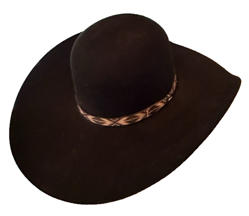 Chapeaux Resistol Hooey col rugueux feutre noir chapeau de cowboy bande aztèque fabriqué aux États-Unis 6 7/8 - Photo 4 sur 8