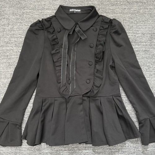Scarlett Darkness Shirt Women Medium Black Puff Sleeve Victorian Whimsigoth Tie