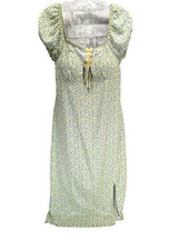 Women's S 4-6 Midi Dress Pale Yellow Floral Sweetheart Neckline Country Cottage