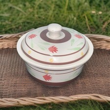 Vtg Ceramic Serving Dish W/Lid Gold Coast TM Always in Style 1 Quart Vtg Leaves