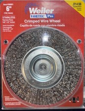 WEILER 6 Wheel Brush Crimped .014 SS Stainless Steel 5/8-1/2 Arbor 36001