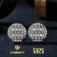 Moissanite Real 925 Silver Iced Cluster Round Hip Hop Out Big Mens Stud Earrings