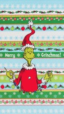 Grinch Stripe Fabric Quilt Panel  24" x 44"  Dr Seuss Fabric