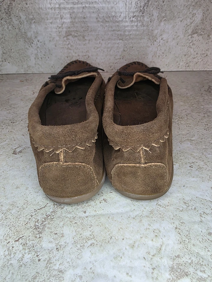 Minnetonka Boho Moccasin Women Sz 7 Brown Suede Loafers Casual Slip On Shoes - Image 3 of 4