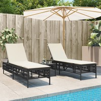 Sonnenliegen 2Er Set Mit Tisch Poly Rattan Schwarz FüR Garten