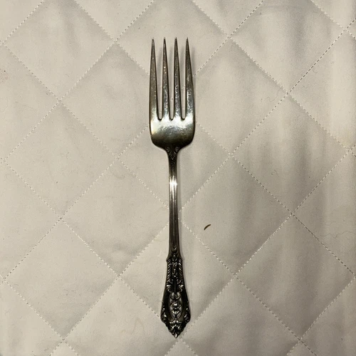 Medium Solid Cold Meat Serving Fork Rose Point (Sterling, 1934, No Monograms) b