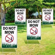 4 Pcs Do Not Mow Sign with H Stake - Double-Sided Weatherproof Yard Signs