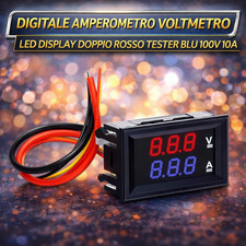 DIGITALE AMPEROMETRO VOLTMETRO LED DISPLAY DOPPIO ROSSO TESTER BLU 100V 10A