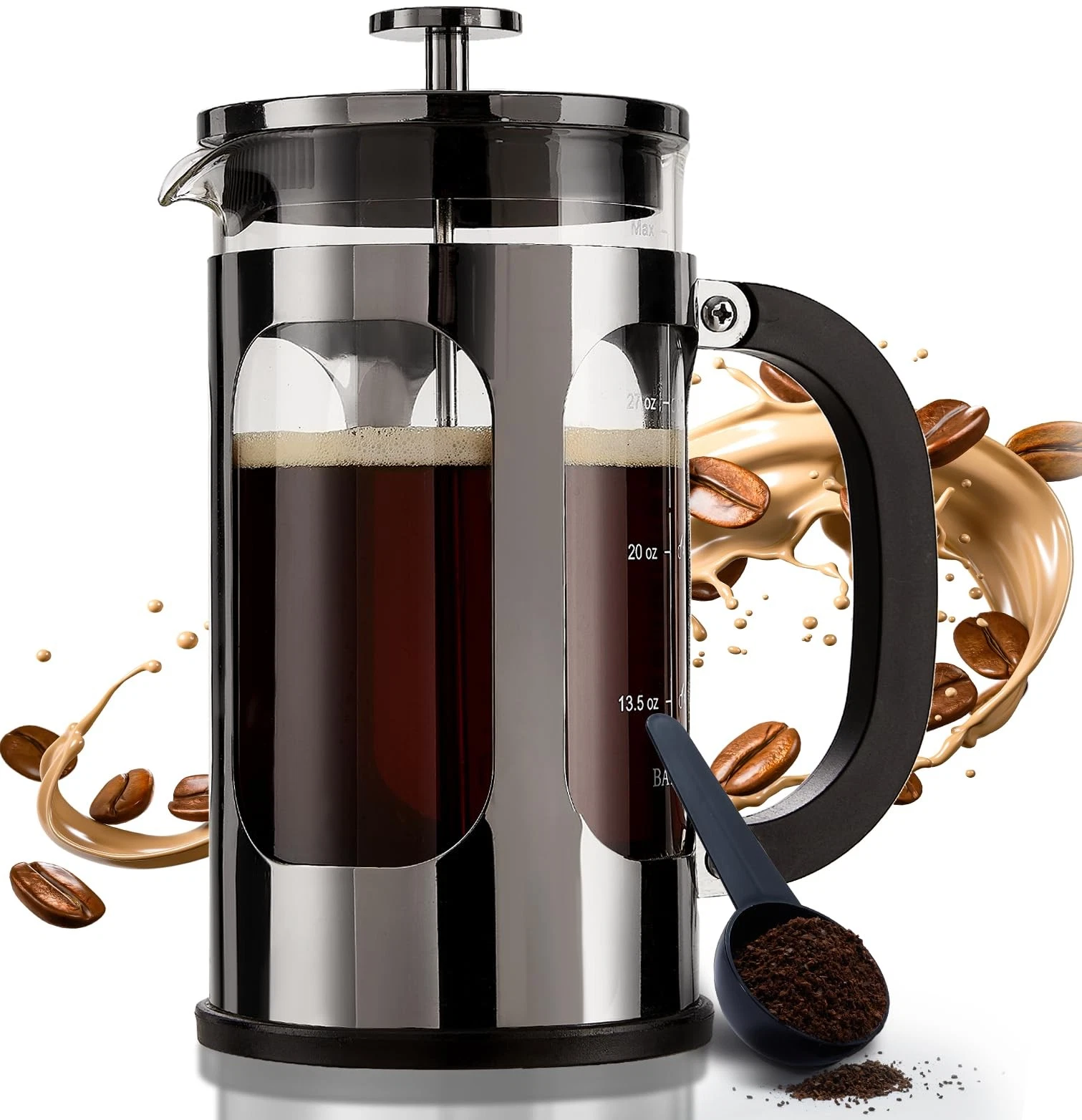 BAYKA French Press Coffee Maker, Glass 304 Stainless Steel Coffee Press, Cold