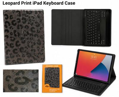 Leopard Print Keyboard Folio Stand Case for Apple iPad 9th GEN 10.5in Black/Gray