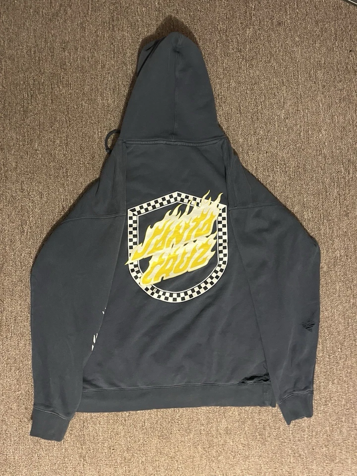 Blue Large Santa Cruz flame logo hoodie with yellow graphics  - Image 2 of 4