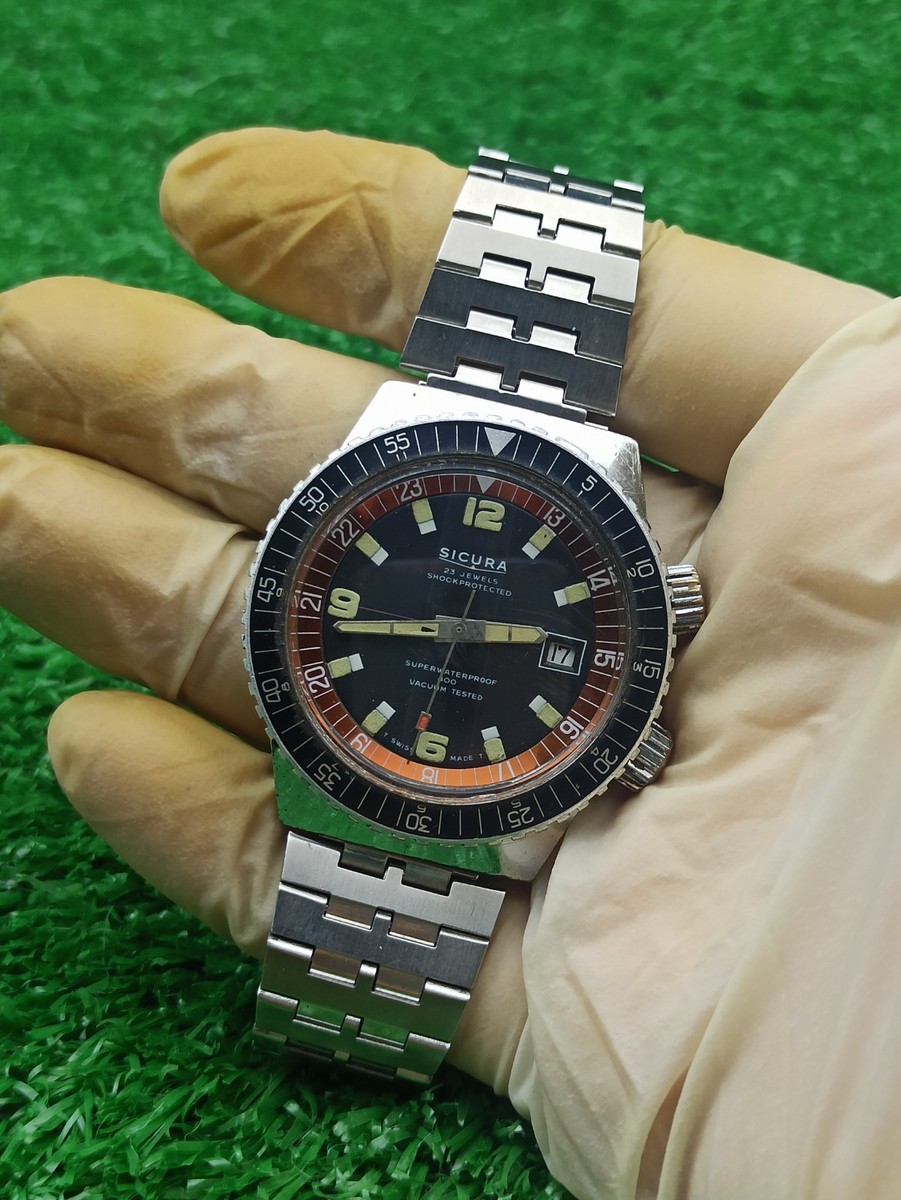 Vintage Sicura Breitling Diver Watch Superwaterproof 400 Vacuum