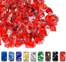 GRISUN Red Fire Glass for Fire Pit, 1/2 Inch 10 Pounds High Luster Reflective Te