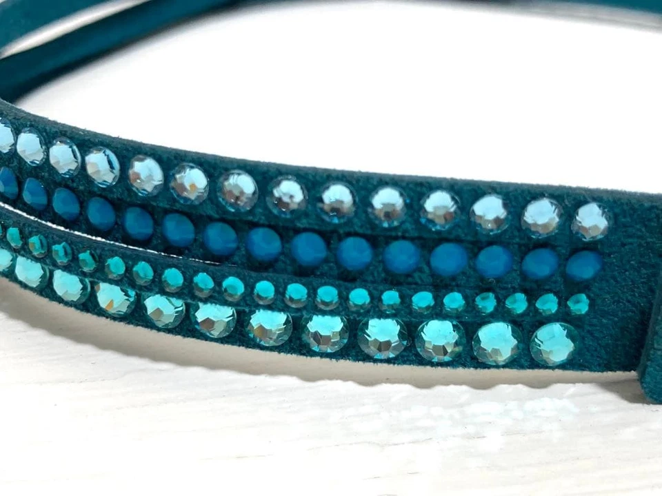 Pulsera Swarovski 36cm Cuero Cristal Azul Mandarín Ajustable Usada Foto 4 de 4