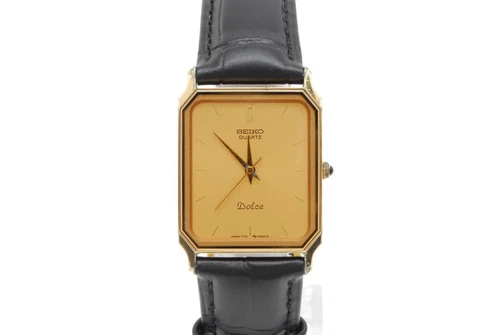 New Batt [Vintage] SEIKO Dolce 7731-5210 Gold Dial Quartz Men's Watch JAPAN