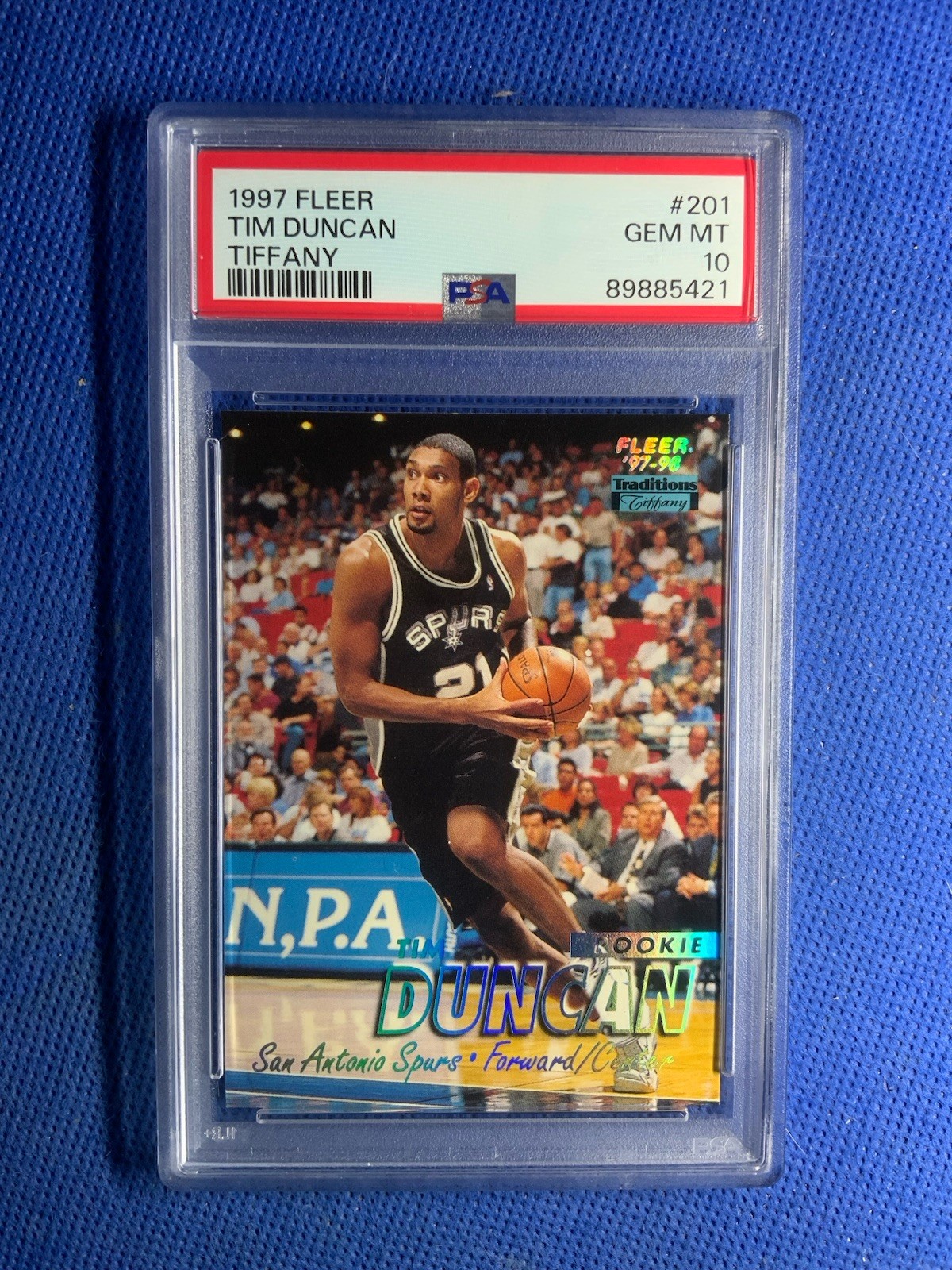 TIM DUNCAN 1997-98 FLEER #201 ROOKIE TRADITIONS TIFFANY COLL SPURS Psa 10 POP 23