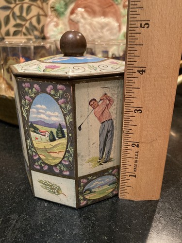 Vintage MacGregor Golf Tin Metal Container Belgium MCM Memorabelia Advertising