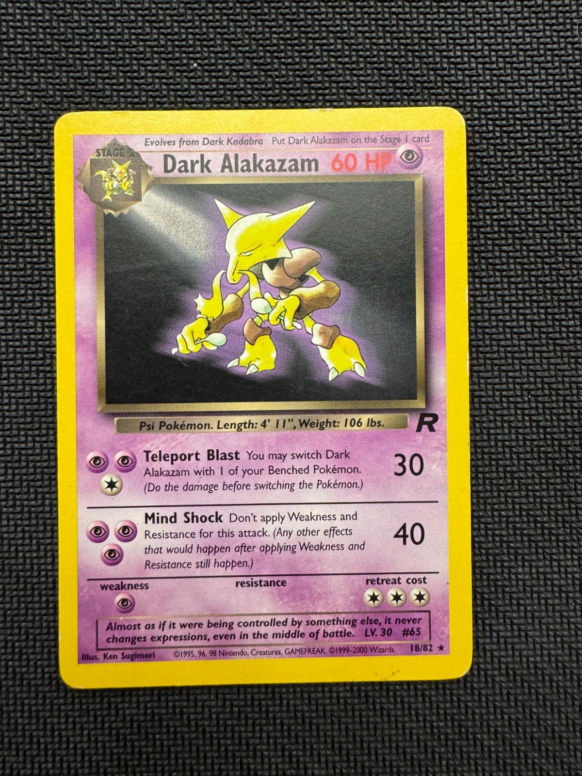 Pokemon Card - Team Rocket 18/82 - DARK ALAKAZAM (rare) *Played* Non-Holo