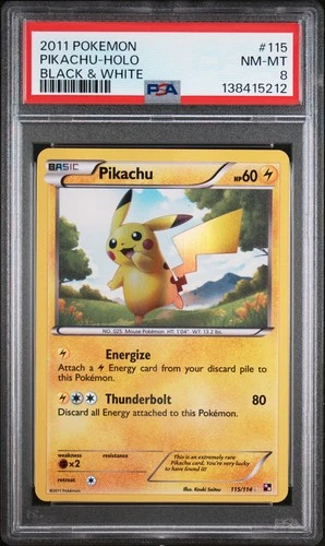 2011 POKEMON BLACK & WHITE #115 PIKACHU-HOLO PSA 8