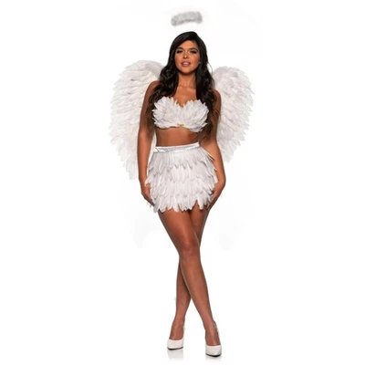 Costume Pour Adulte En Mini Jupe En Plumes Blanches | SM/MD - Photo 1/4