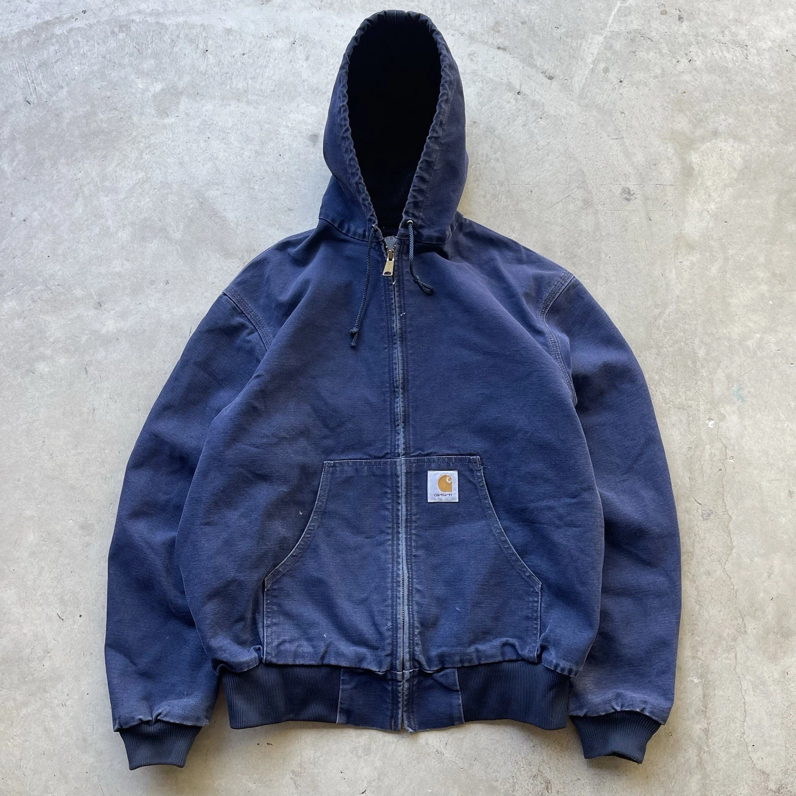 Vintage Carhartt Faded Storm Blue Hooded Jacket JR102 Lined Size Large 90s
Opens in a new window or
