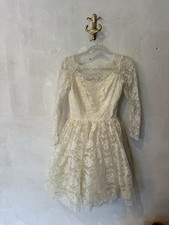1950s Vntg Wedding Dress Lace XXS Short Length AS IS Project 22 Inch Waist Tea