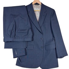 Johnny Carson Mens Navy Blue Pinstripe 2 Piece Suit Tailored in USA Vintage