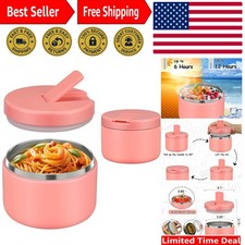 12oz Insulated Pink Food Jar with Buckle Lid for Kids - Leakproof Lunch Thermos