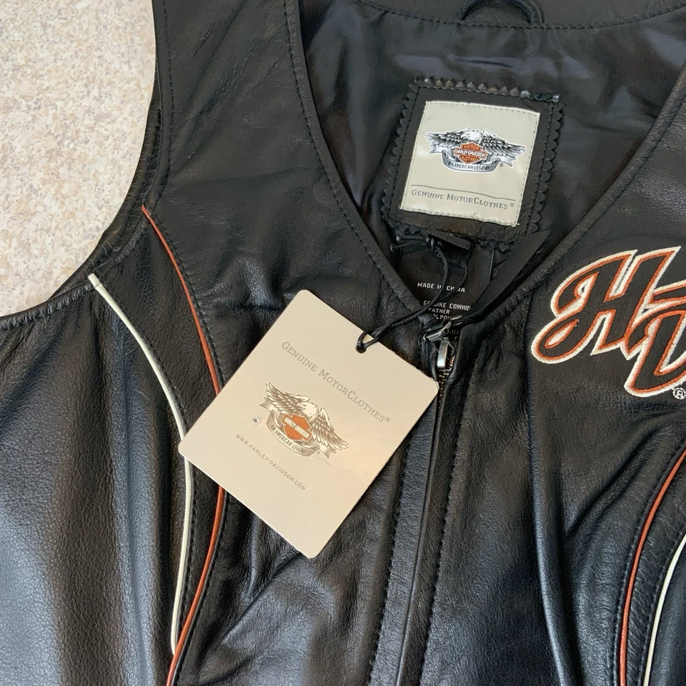Harley Davidson Black Leather Wings Logo Women’s S Vest Jacket NWT - Image 2 of 4