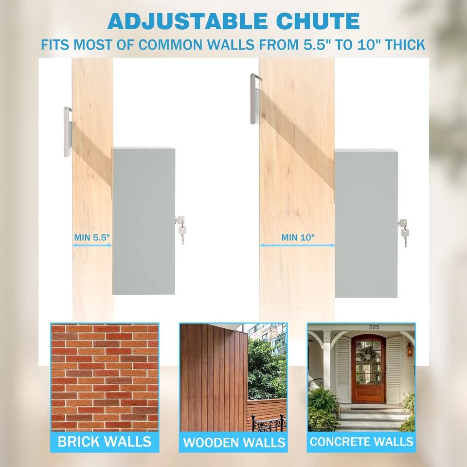 Through The Wall Key Drop Box with Adjustable Chute & Lock, Mailbox Rainproof - Image 4 of 4