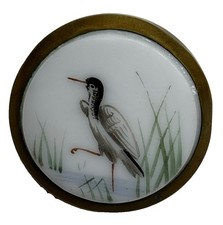 Antique Liverpool Transfer P&H Paris Crane Bird Motif Set In Brass Button